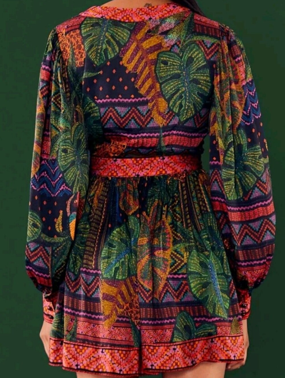 NWT FARM RIO | $240 Forest Tapestry Wrap Mini Dress - Picture 6 of 8